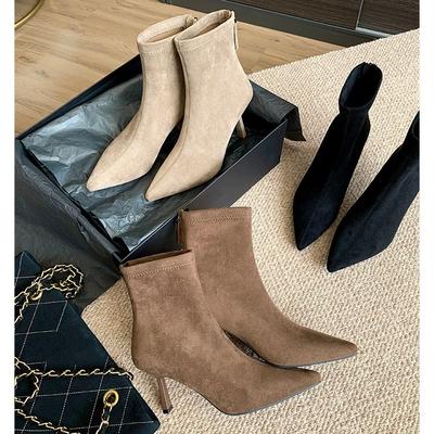 Women Pointed Toe Sock Short Boots Side Zippers Slim Ankle Booties Thin High Heel Autumn Winter Padded Ladies Shoes