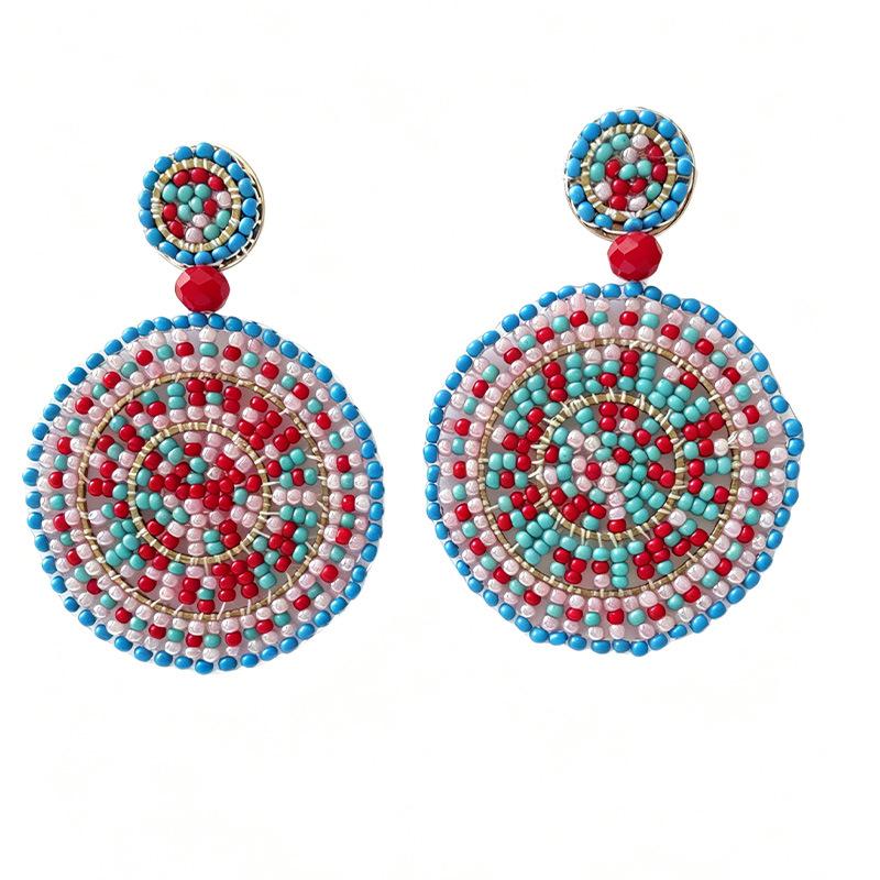 Bohemian Beaded Flower Tassel Dangle Earrings - Handmade Glass Seed Beads