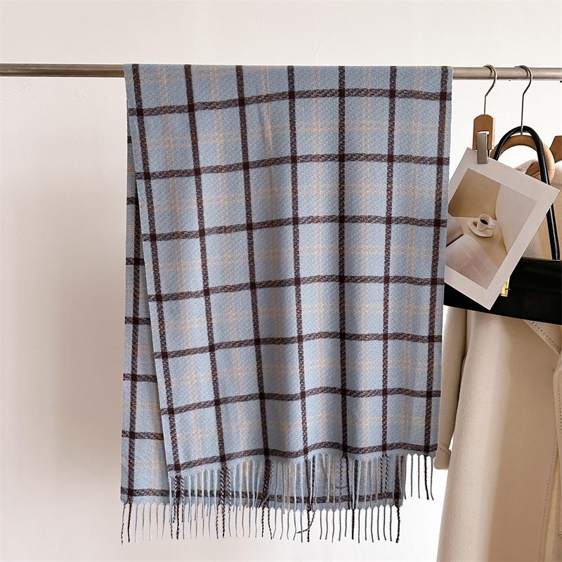 Korean Version Plaid Scarf Winter Male And Female Students Scarf Thickened Warm Outer Shawl Tassel Korean Imitation Cashmere Scarf