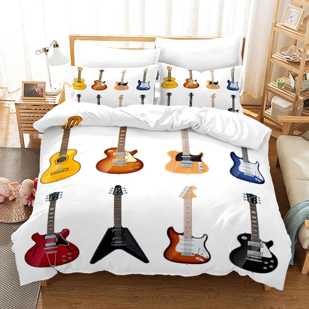 Duvet Cover And Pillowcase For Boys TeenRetro Style GuitarBlack Sound System 3D PrintMusic SeriesComforter Cover Set Queen