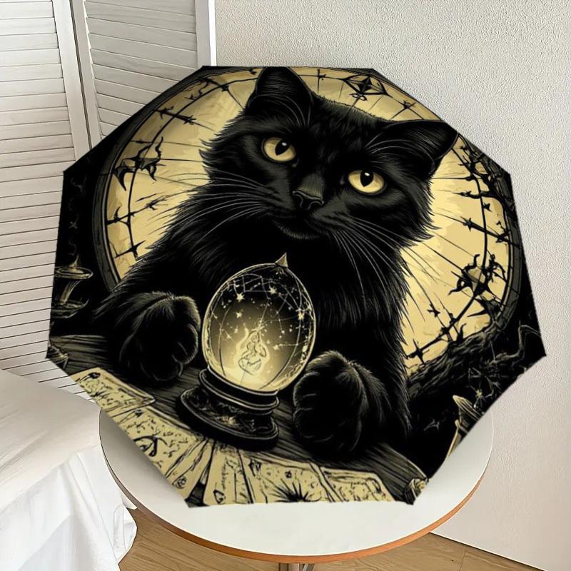 

1pc Black Cat Fortune Teller Automatic Folding Umbrella - Compact 8-Rib Design,Perfect Gift for Friends & Family yy250926096