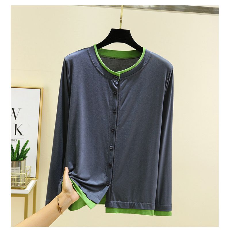 Long Sleeves Modal Homewear Tops Thin Spring/Summer Outer Shawl Cardigan Loose Plus Size Buckle Air Conditioning Blouse