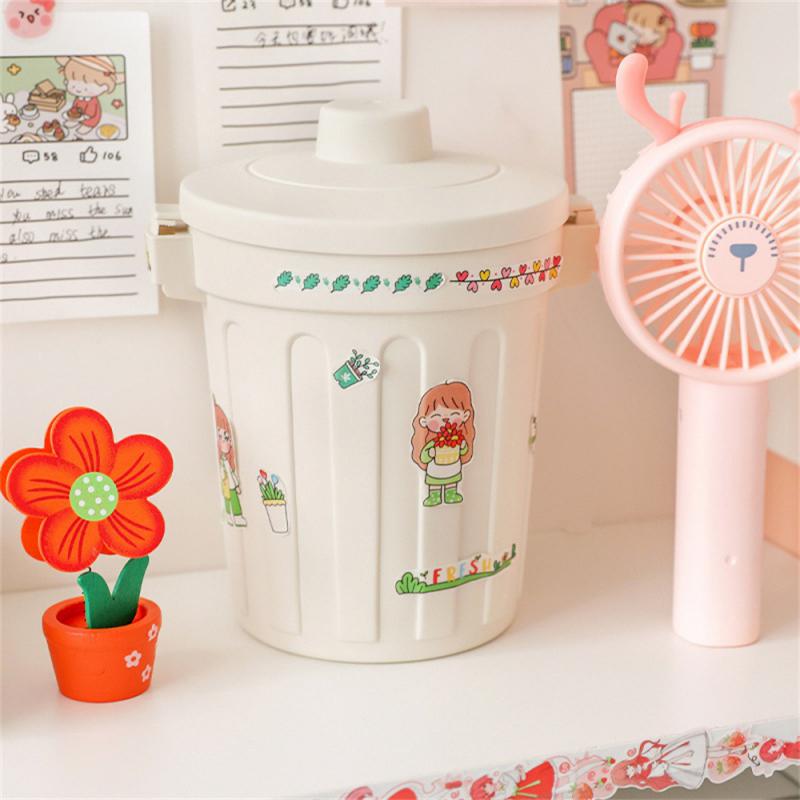 Kreativní roztomilý domácí stolní počítač ve stylu Ins s víkem odpadkový koš Malý Mini Kawaii Psací stůl v ložnici Úložný box Držák na pero Vložit nálepku