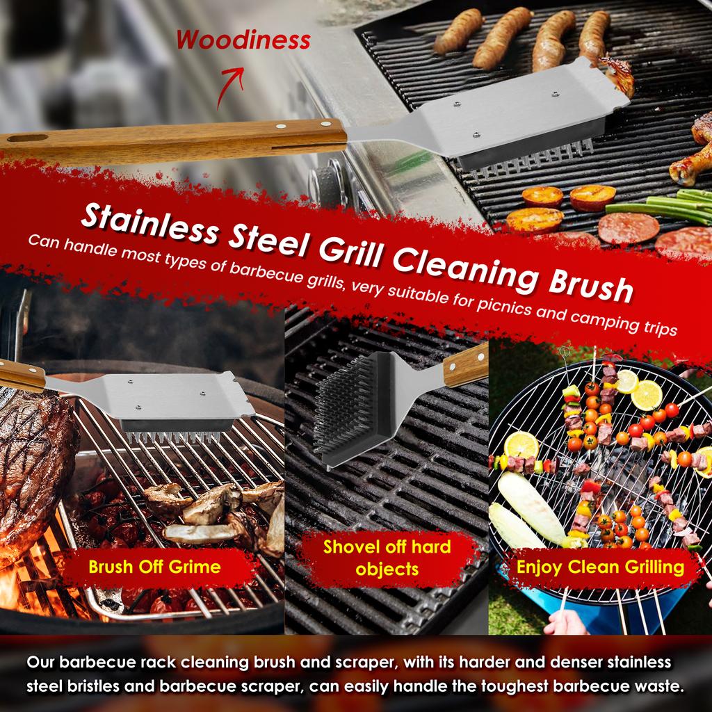 2 Stück 42cm Grillreinigungsbürsten-Set BBQ Barbecue Edelstahl Langer Griff Reinigungsschaber Antihaftbeschichtung Tolle Grillbürste