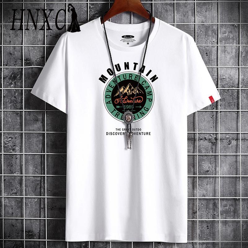 Футболка с коротким рукавом из хлопка HNXC мужская модная свободная рубашка с коротким рукавом и принтом Сострадательная рубашка S белый 980₽