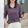 Women's Striped Long-Sleeve Polo Top In Pure Cotton