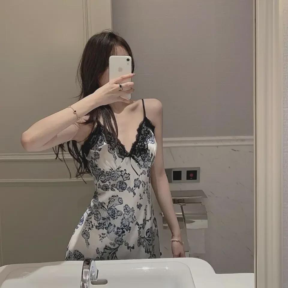 Cămașă de noapte sexy din dantelă și mătase 2024: Pijamale elegante cu bretele pentru femei