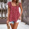 Women's Summer Casual Floral Square Collar Top with Short Sleeves