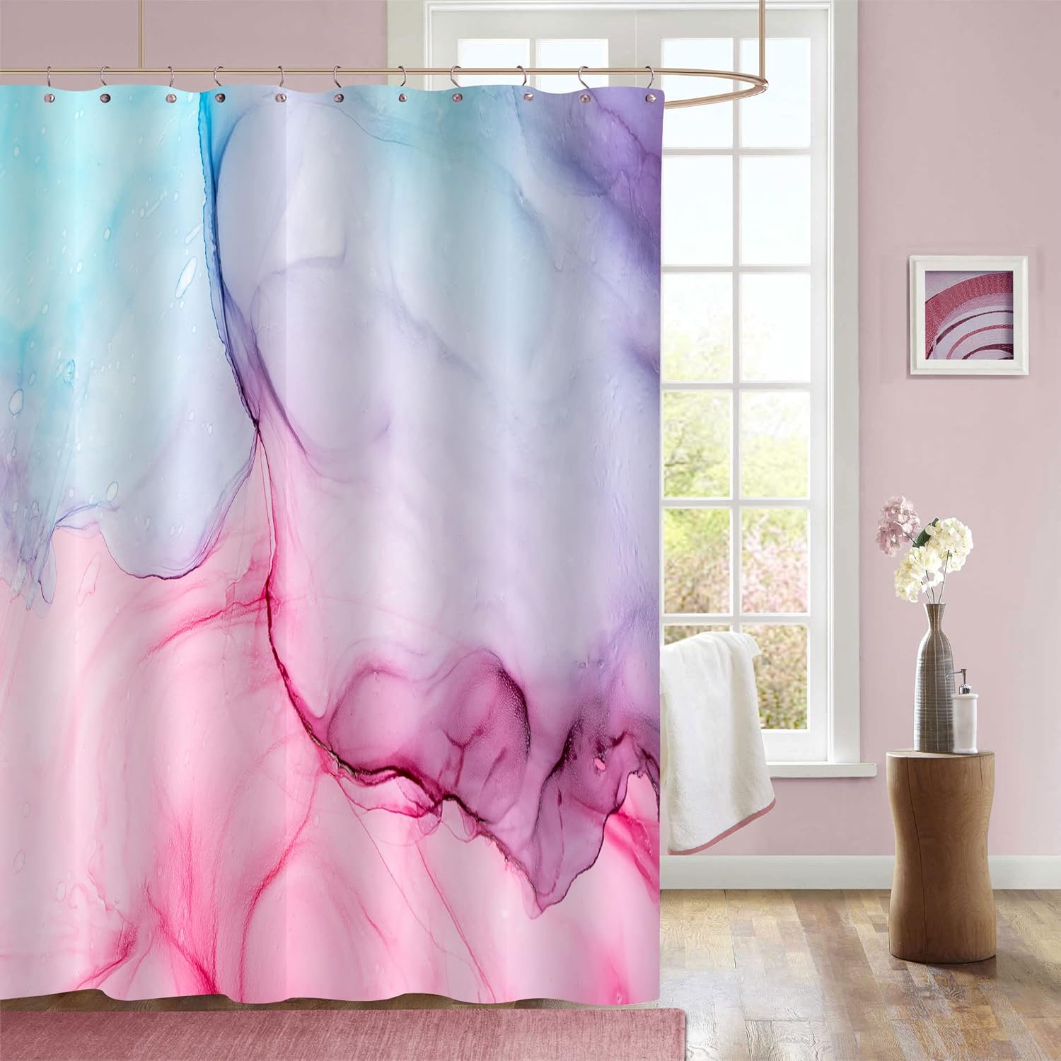 

Gibelle Abstract Shower Curtain, Pink Purple Blue Marble Shower Curtain for Bathroom, Modern Ink Art Decor Waterproof Fabric S 150x180cm