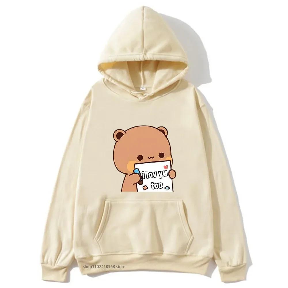 BuBu Panda’s Love Message To DuDu Bear Hoodie Kawaii Cartoon Graphic Sweatshirt Couple Clothes Men Women's Pullover