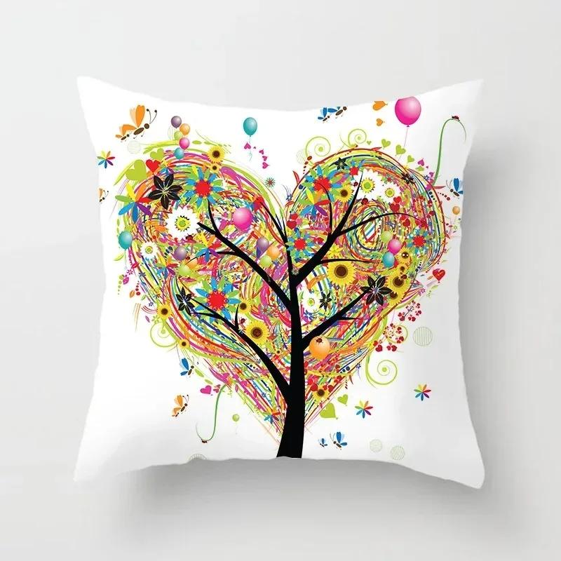 Luxury Home Decor Pillowcase Living Room Sofa Cushion Cover Creative Painting Colorful Tree Print Cushion Cover