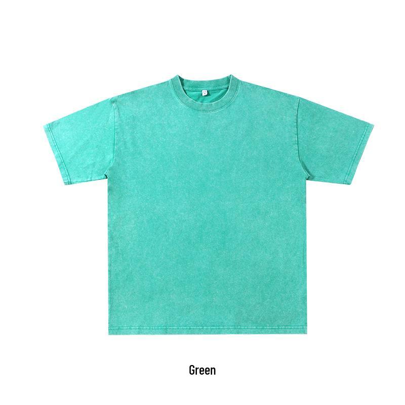 250G Pure Cotton Distressed Short Sleeve Tee, American Retro Style, Teen White Ink DTG Print, Washed Look