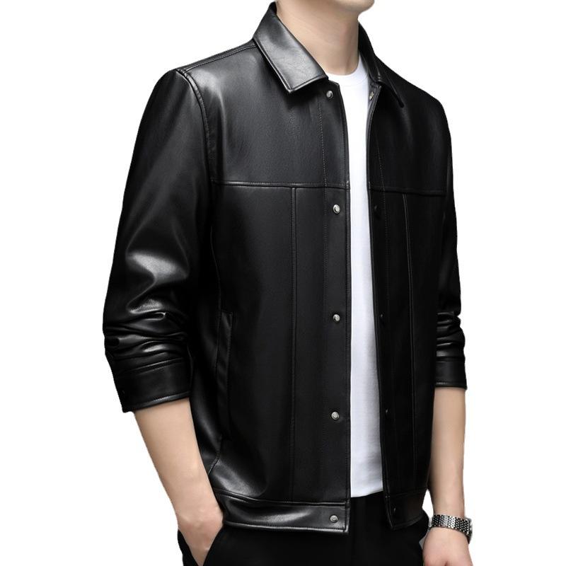 Leather Jacket for Middle-aged Men Thin Solid Color Men's Leather Jacket Spring and Autumn New Outdoor Men's PU Leather Jacket