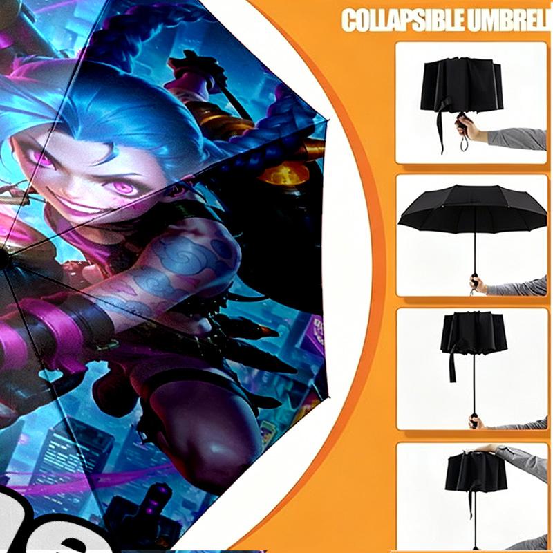 Custom Name Personalized Jinx Print Umbrella, Auto Open Close, 8‑Rib Sturdy Frame, Commute Camping Hiking Use, Birthday Gift