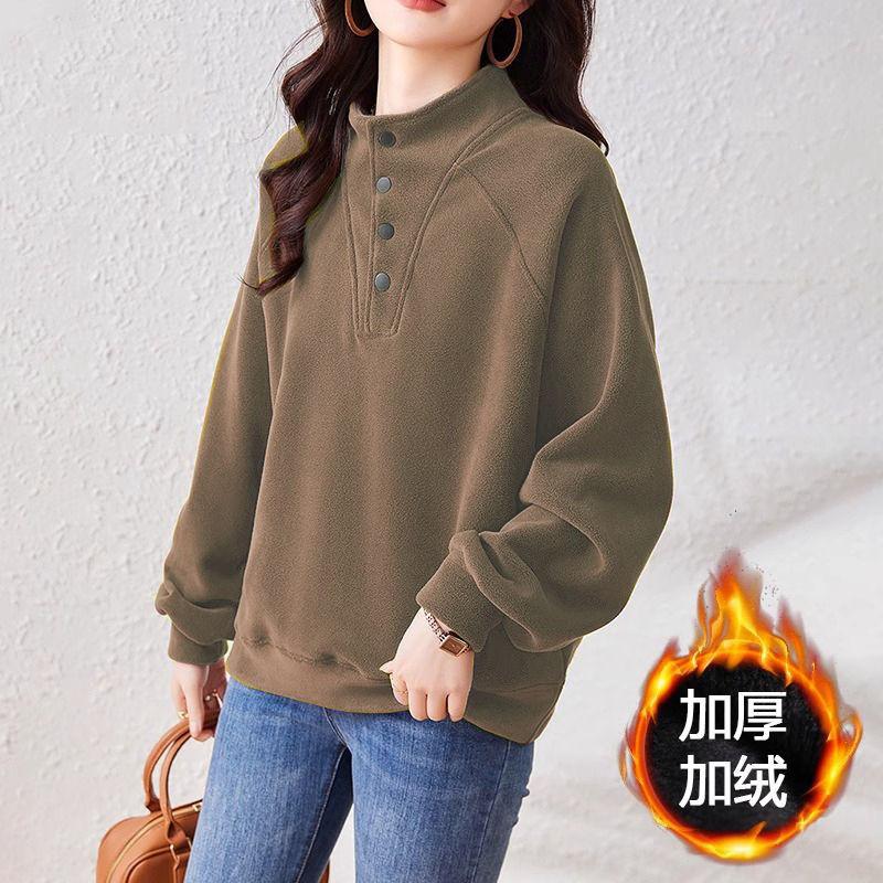 Women's Autumn and Winter New Spliced Pullover Stand Collar Fashion Solid Color Loose Versatile Slim Long-sleeved Sweatshirts