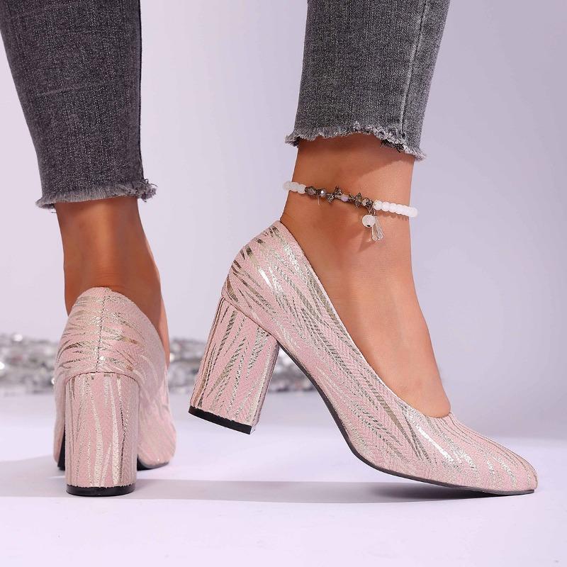 Women's Sexy Thick Heel Women's Single Shoes New Four Seasons Temperament Versatile Pointed High Heels