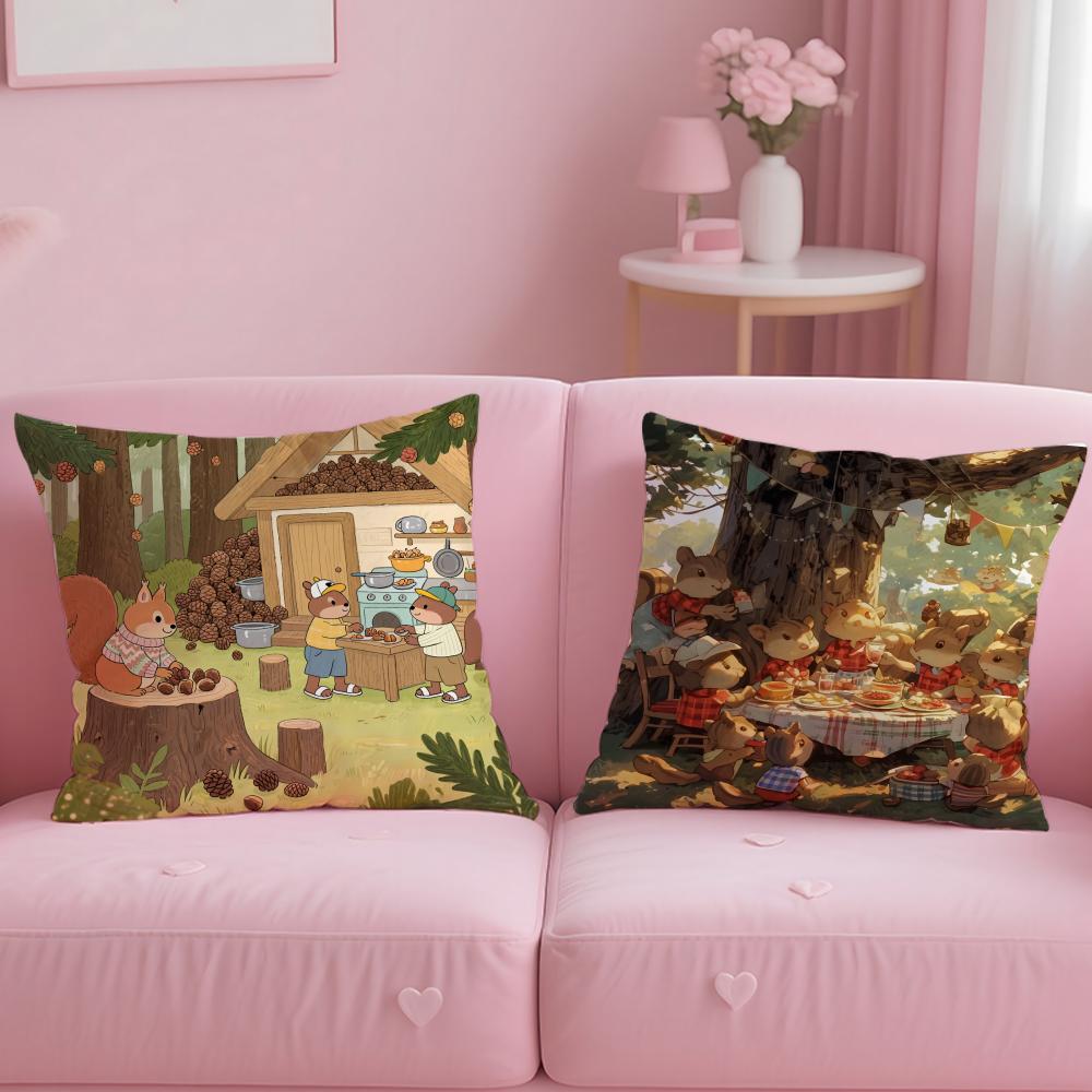 Classic Animal Squirrel Cushion Cover Soft  EasyWash Pillow Case  Versatile for Couch Bed Travel and Office