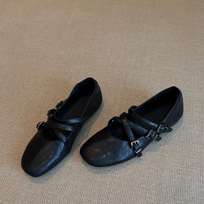 Sheepskin version~ French cross-strapped red Mary Jane shoes flat single shoes women's shallow mouth evening wind fairy ballet shoes