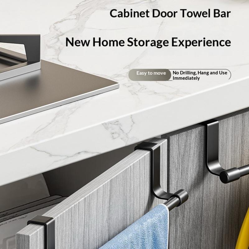No Drill Hanging Towel Rack For Kitchen Stainless Steel Over Cabinet Door Storage Organizer For Dishcloth Gloves Sponge Holder