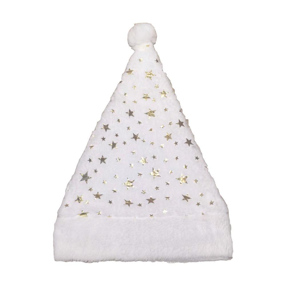 Glitter White Plush Christmas Hat Gold/Silver Foil Snowflakes/Stars Xmas Party Hat  Winter