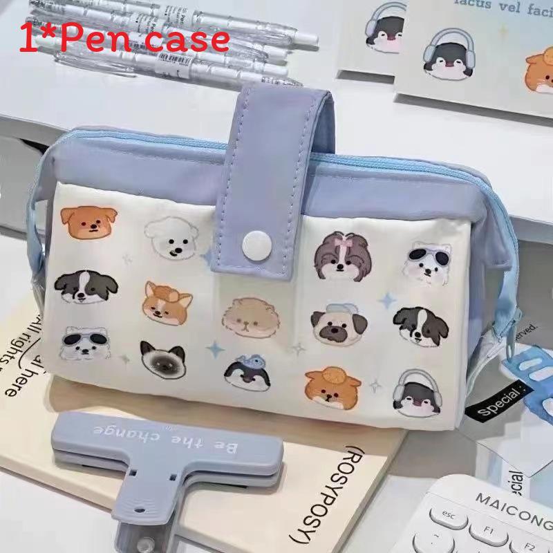Canvas Dog Pen Case With Large Capacity For Students And Office Use Blue White