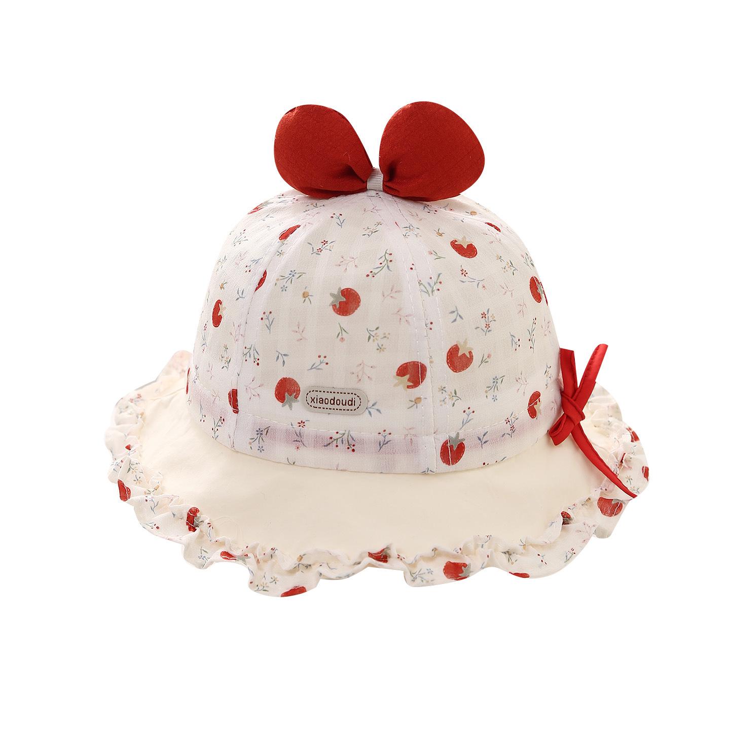 

Girls Spring/Summer Korean Style Sun Protection Bucket Hat Fruit Bucket Hat - Red