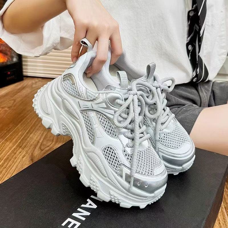 

Platform dad shoes women s summer new breathable mesh heightening lightweight sneakers 35 серебряный