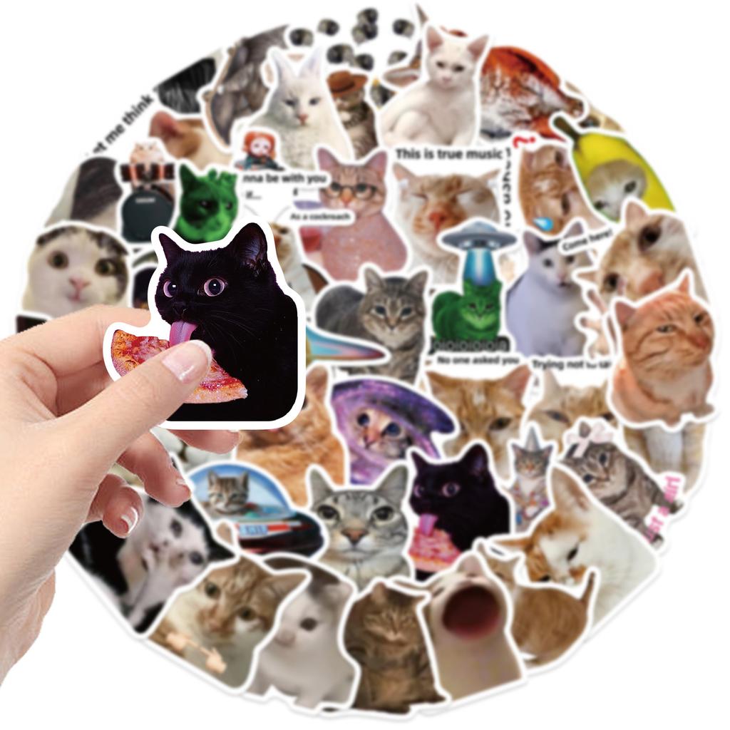 50 Stück Niedliche Lustige Katze MEME Tiere Graffiti Aufkleber Telefon Gitarre Laptop Notizbuch Koffer Tasse Wasserdichter Aufkleber Kinderspielzeug