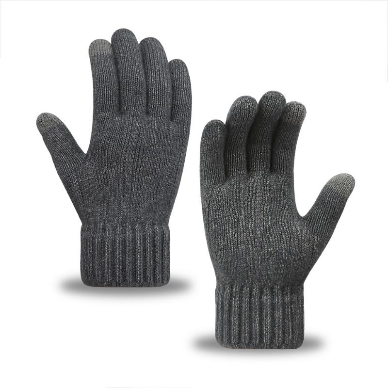 Winter Touch Screen Gloves Men's Finger Warm Piled Thickened Jacquard Wool Half Finger Knitted Gloves