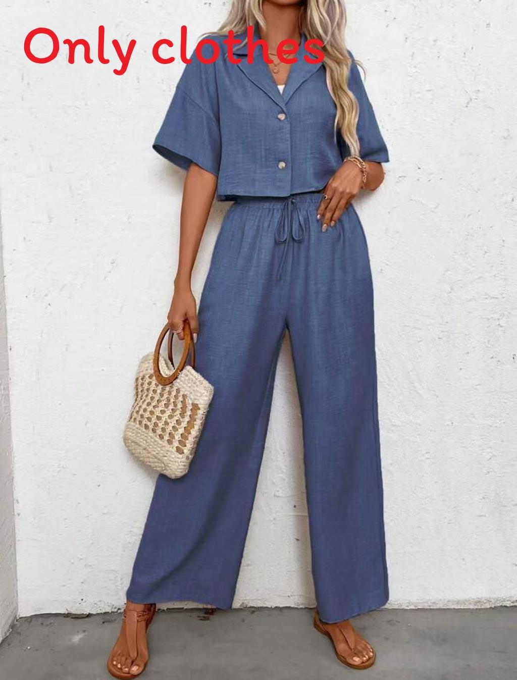 Elegant Plain Color Twopiece Suit With Splicing Design For Women Casual Office Wear DarkBlue,S
