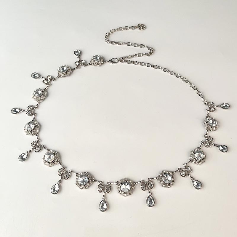 Rhinestone Pendant Inlaid with Metal Waist Chain for Women's Personality and Simple Matching Dress Accessories Belt for Women