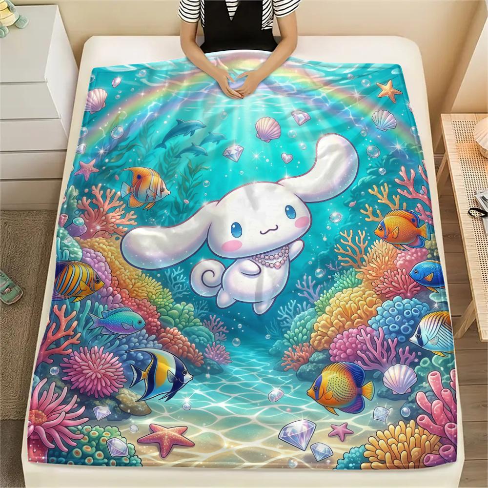 1PC Cinnamoroll Print Flannel Blanket, High Quality All Seasons, Home Decor, Warmth and Comfort, Perfect for Christmas Gifts