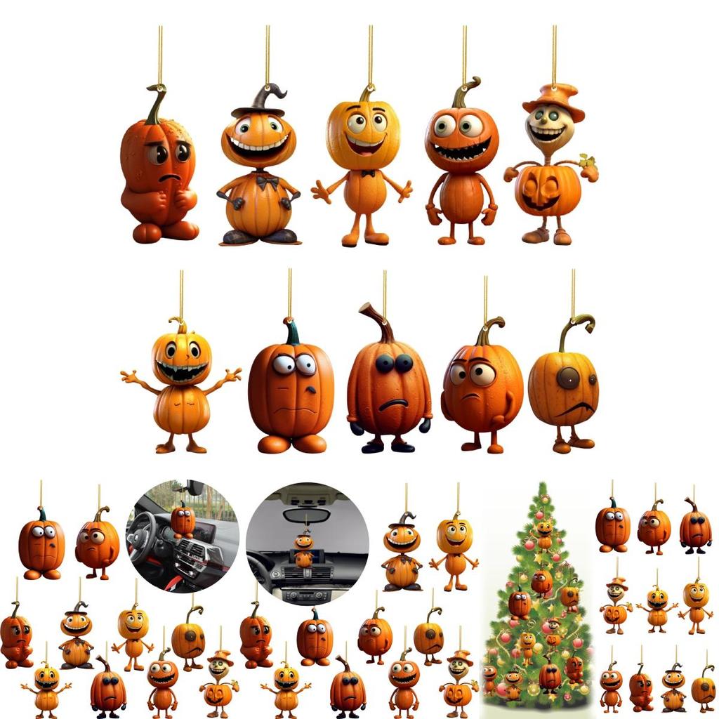 Acrylic Pumpkin Car Hanging Pendant With Ghost Pumpkin Design Colorful Options Halloween Car Decor