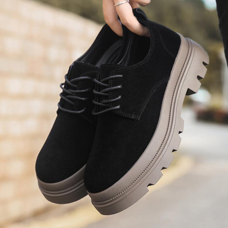 Autumn retro lace-up shoes heightened British style low-top platform shoes