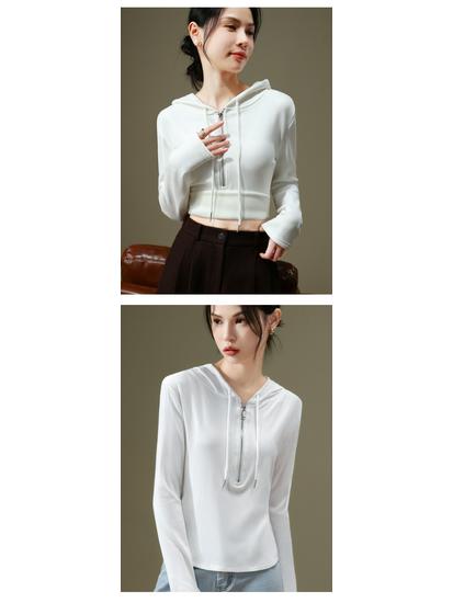 Women's Black Thickened Half-Zip Fleece Hoodie for Autumn/Winter 2025