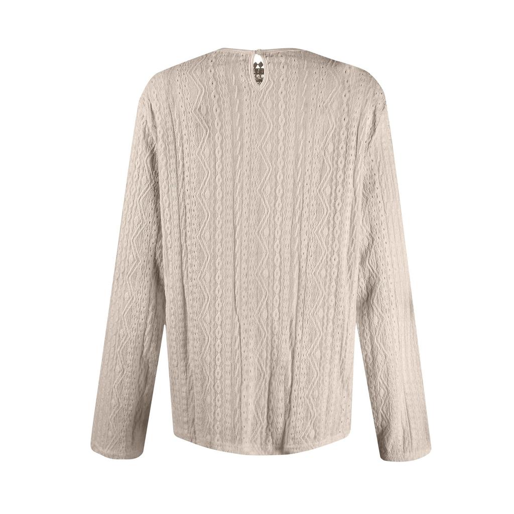 Women's Fashion Solid Color Lace Splicing Casual Hollowed Out Long-sleeved T-shirt