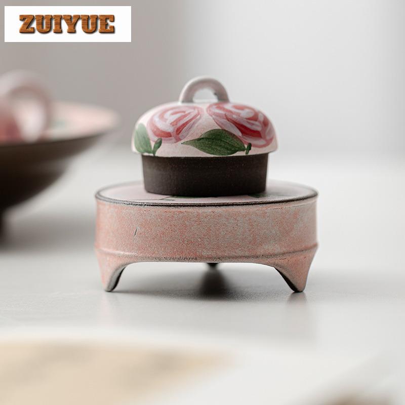 Powder Yin Hand-painted Rose Tripodia Teapot Cover Holder Handmade Cover Frame Zisha Pot Lid Shelf Coaster Teaware Accessories
