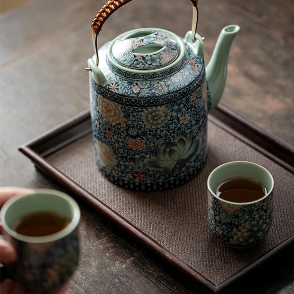 Ru Kiln Pinch Gold Flowering Like Brocade Lifting Beam Pot  Kung Fu  Large-capacity Brewing Teapot with Filter Tea Infuser