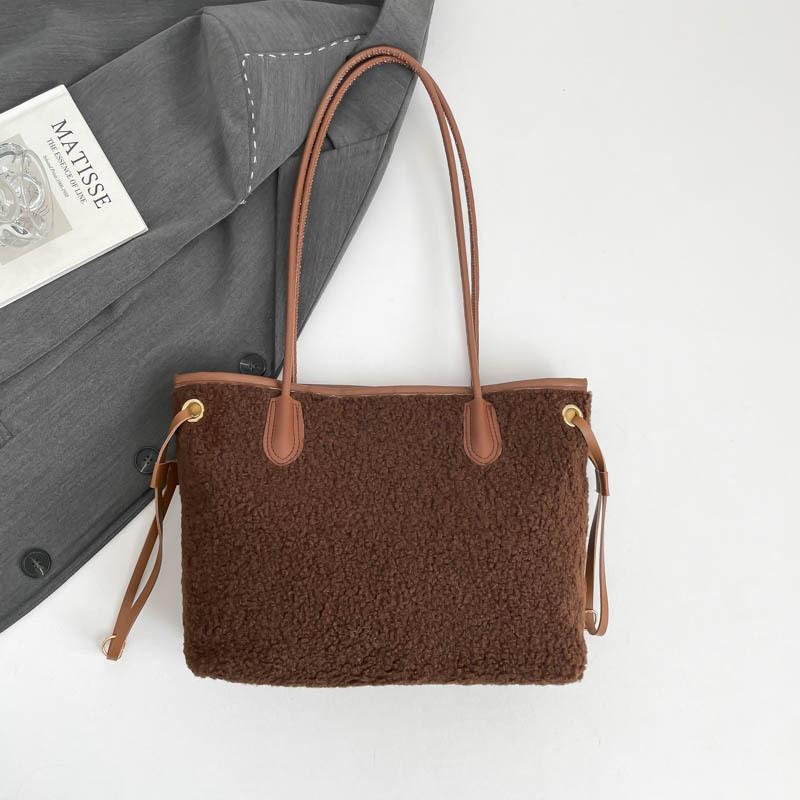 Plush Large-capacity Tote Bag Women's New Fashion Handbag Simple Casual Commuter Shoulder Bag