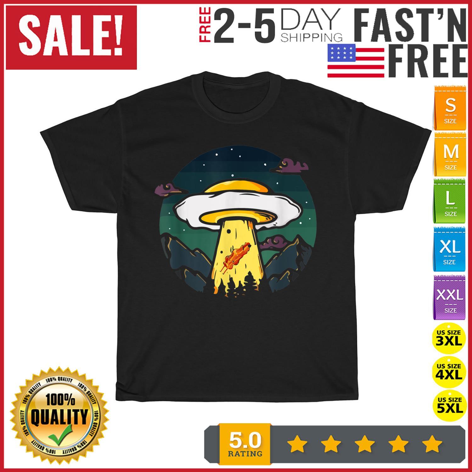 UFO Egg Abducting Bacon - Funny Breakfast Food Lover Egg Day T Shirt Mens Womens Tees Top Men Women M