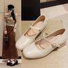 Soft Leather French Mary Jane Shoes Women's 2025 Autumn New Square Heel Single Shoes Fashion with Skirt Square Head Medium Heel Small Leather Shoes