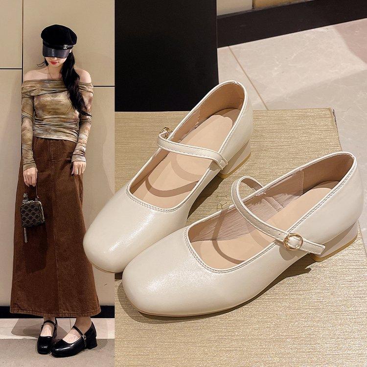 Soft Leather French Mary Jane Shoes Women's 2025 Autumn New Square Heel Single Shoes Fashion with Skirt Square Head Medium Heel Small Leather Shoes
