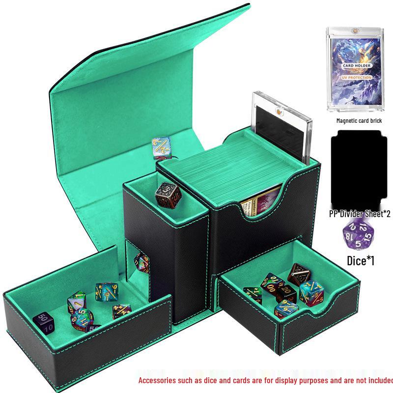 PU Window Opening Dice Tower Card Storage Box - Drawer-Type, Multi-functional for TCG Pokémon Board Games