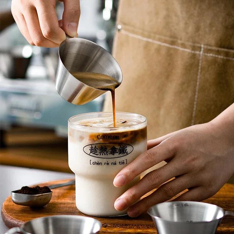 4 stk Espressokopper Liten kopp i rustfritt stål Espresso Shot Coffee Målekopp Mini melkekanne Hjem Barista kaffetilbehør