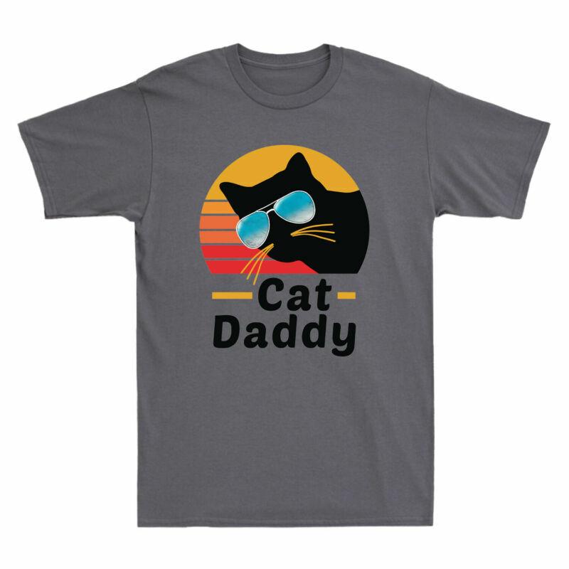Cat 80s Tshirt Short Distressed Unisexs Vintage Sunglasses Funny Cat Daddy Sleeve