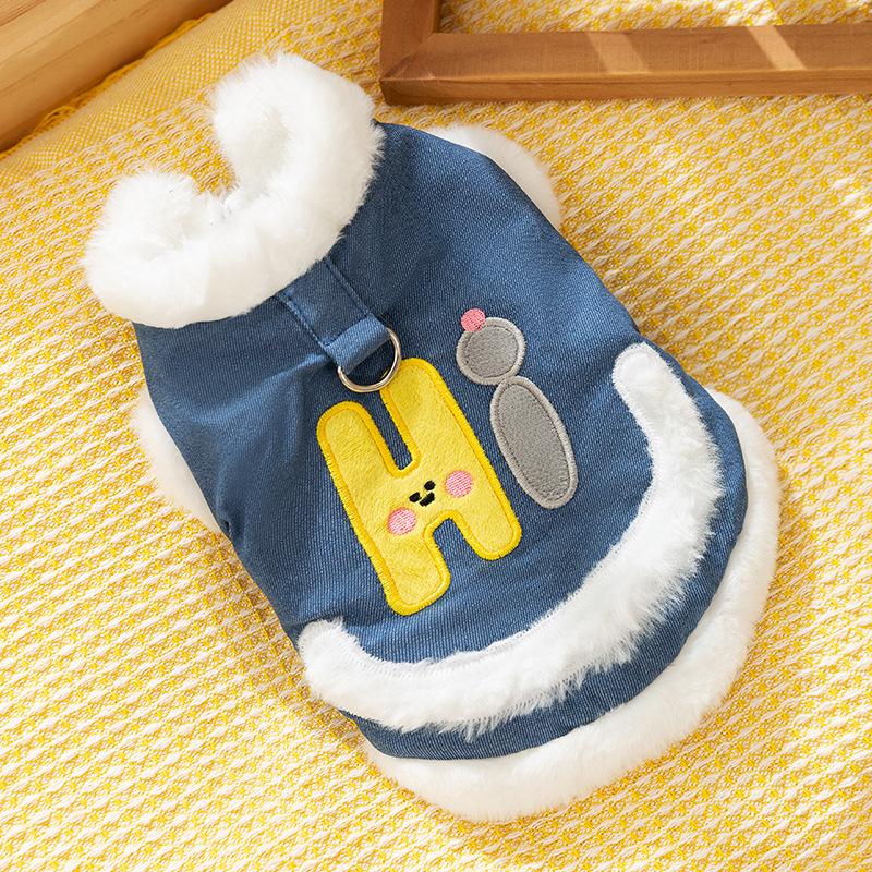 

Улыбающийся тяговый осенне-зимний бархатный утолщенный теплый собачий джинсовый жилет для маленькой собаки, котенка, собаки, домашней одежды XXL (recommended weight 15-10kg)