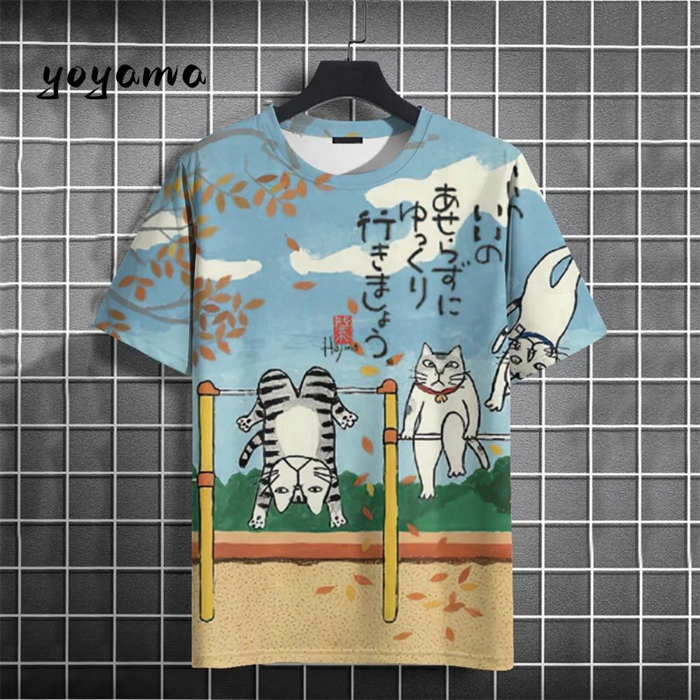 Funny Cat Cartoon Men s T-short 3D Printed Men Short-Sleeved Oversized Breathable Casual O-Neck Y2k Clothes S