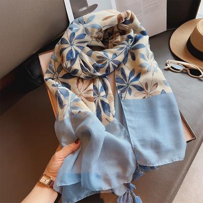 Sunscreen Shawl, Cotton And Linen Scarf, Fringed Vintage Print Geometric Scarf