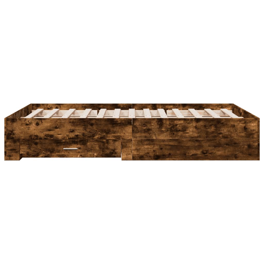 Bed Frame with Drawers Smoked Oak Finish 120 X 190 Cm Engineered Wood