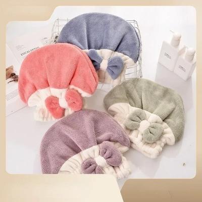 Bow Women Portable Bow Shower Caps Quick-drying Hair Cap Dry Hair Towel Super Absorbent Coral Velvet Bath Accessories